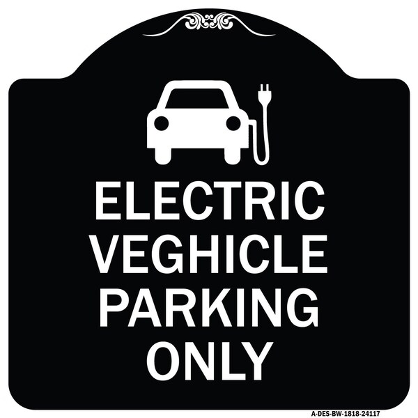 Electric Vehicle Parking W/ Graphic Heavy-Gauge Aluminum Sign, 18" x 18", BW-1818-24117